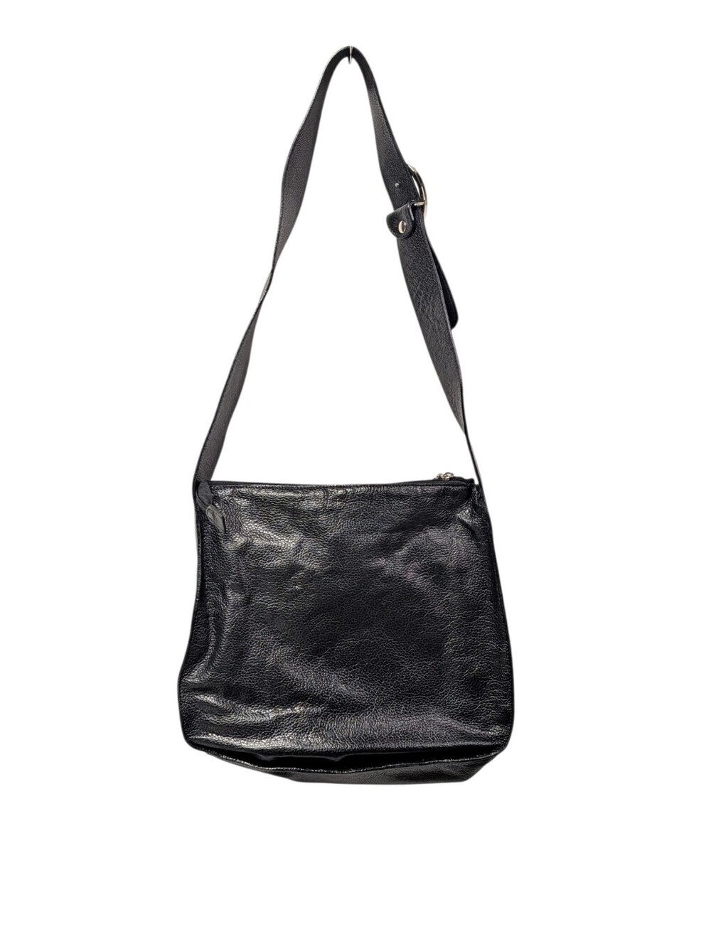 Francesco Biasia Women's Black Pebbled Shoulder Bag Zip Buckle Silver Hardware